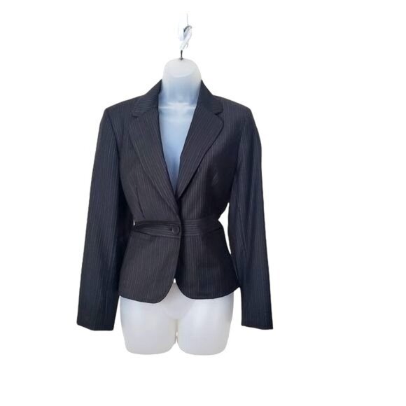 LOFT Women Blazer Jacket SZ 6P Wool Stripe 1 Button Shoulder Pads Brown Academia - Picture 1 of 10